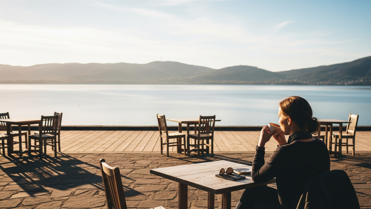 taking a sensory break in a quiet café with headphones