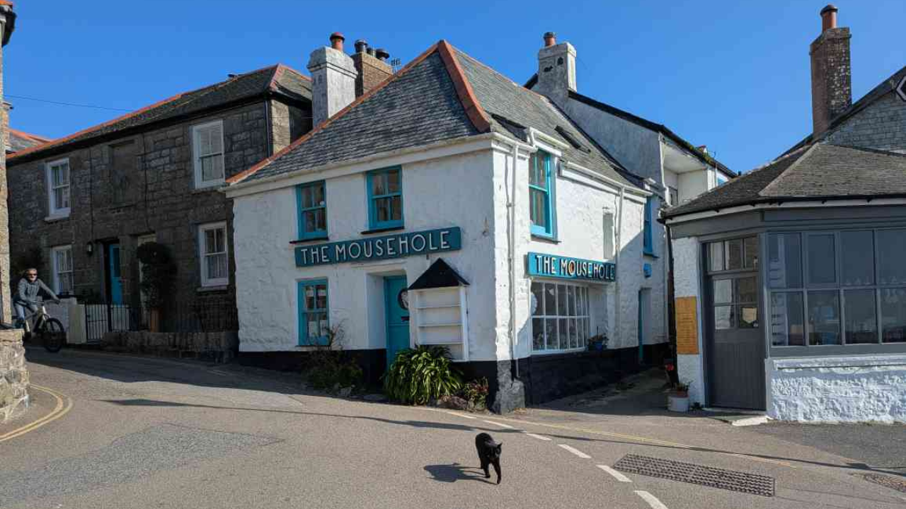 Cornwall Mousehole with black cat