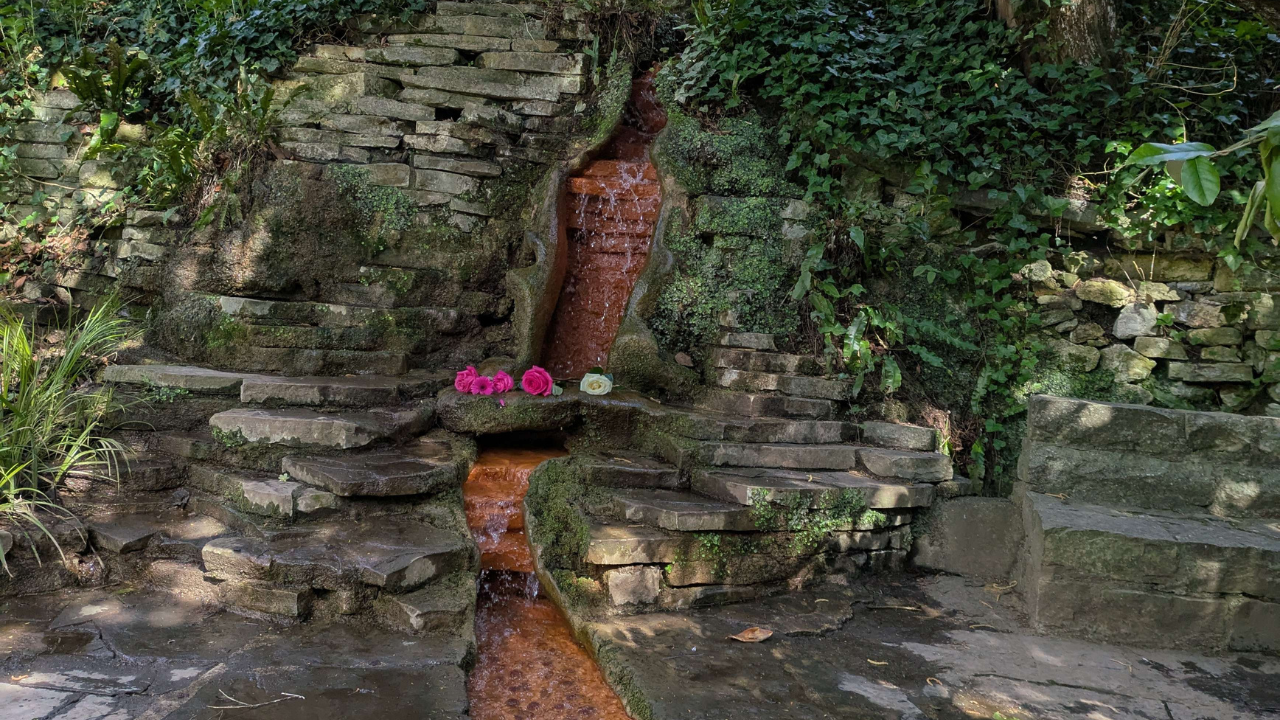 the waterfall near the Red Spring pool at Chalice Well in Glastonbury