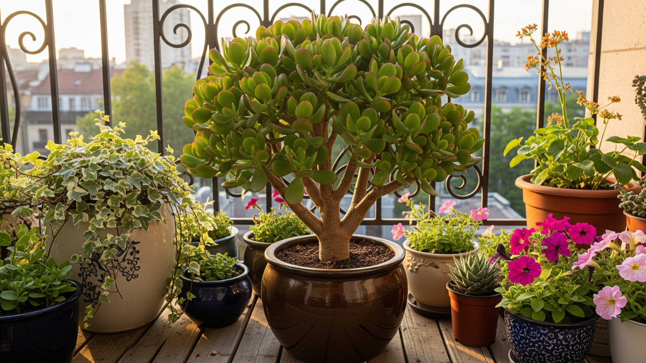 chinese jade plant on a balcony 