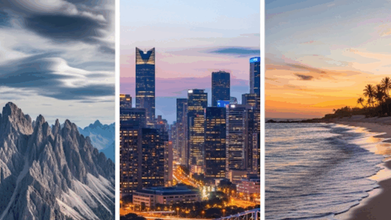 ADHD travel destinations beach mountains cities collage