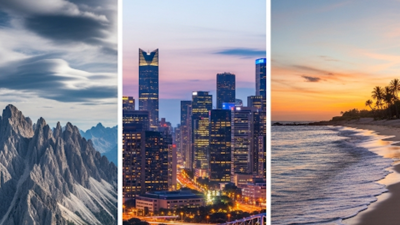 ADHD travel destinations beach mountains cities collage